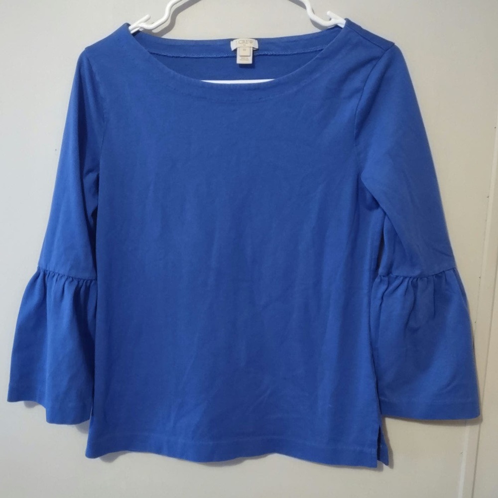 J. Crew Blue Boat Neck Bell Sleeve Long Sleeve Shirt Size XS